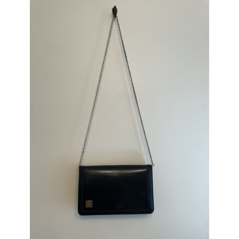 FLAWED Vintage Givenchy Crossbody Bag 4G Logo Black Leather Purse Flap Handbag